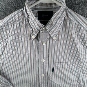 Faconnable Long Sleeve Button Up Shirt Men Striped Medium Multicolor Cotton